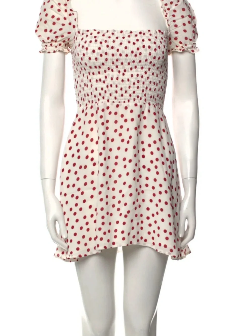 Reformation Cream Midi Dress with Red Polka Dots - Picture 2 of 11